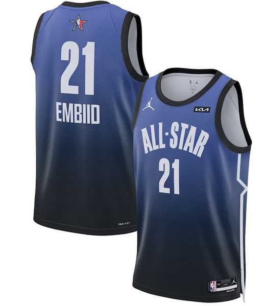 Men%27s 2023 All-Star #21 Joel Embiid Blue Game Swingman Stitched Basketball Jersey Dzhi